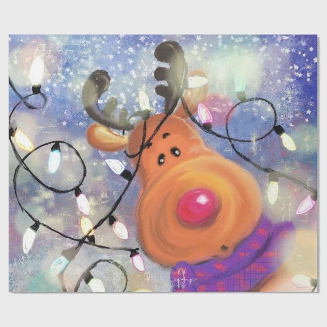 Happy Reindeer Christmas Wrapping Paper (Flat)
