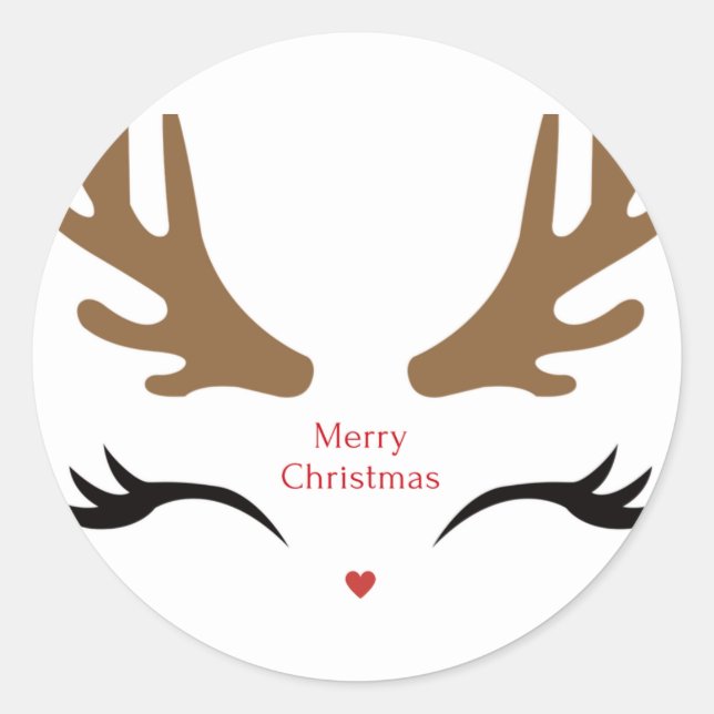Happy  Reindeer Face  Classic Round Sticker (Front)