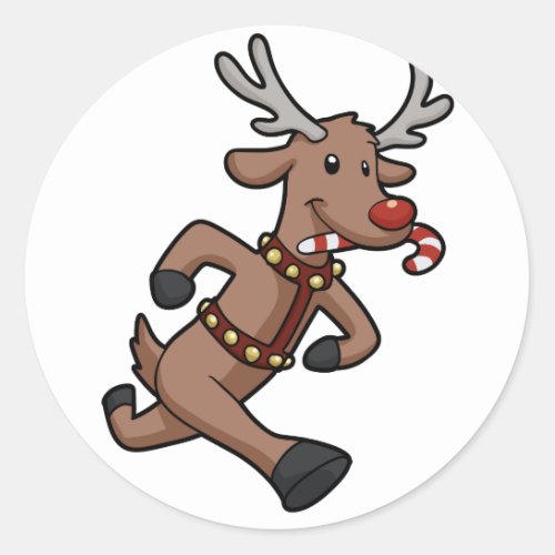 Happy Reindeer Runs cartoon  choose back color Classic Round Sticker