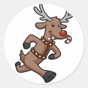 Happy Reindeer Runs cartoon choose back color Classic Round Sticker