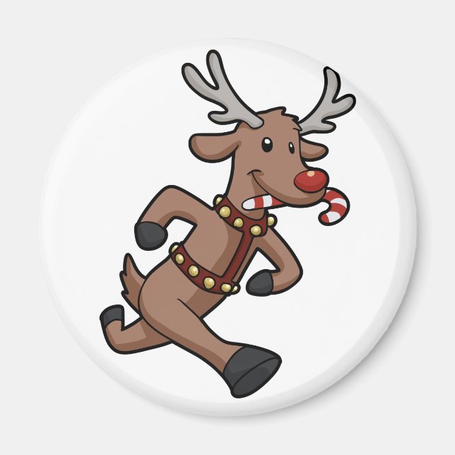Happy Reindeer Runs cartoon | choose back color Magnet (Front)