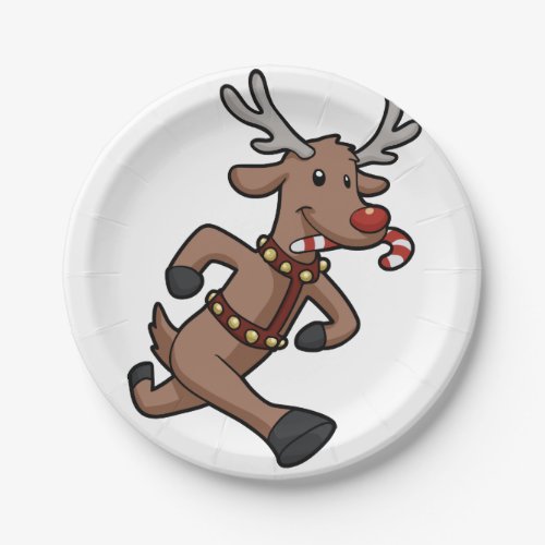 Happy Reindeer Runs cartoon  choose back color Paper Plates