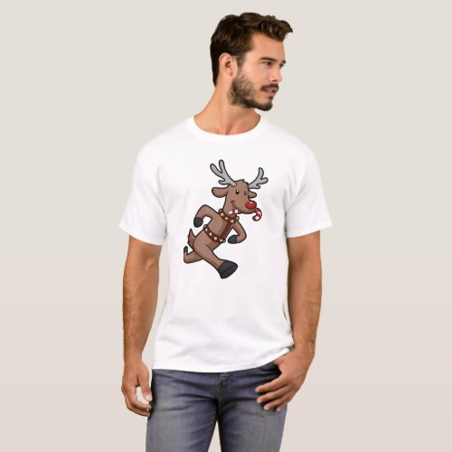 Happy Reindeer Runs cartoon  choose back color T_Shirt