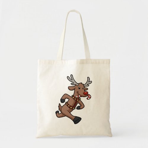 Happy Reindeer Runs cartoon  choose back color Tote Bag