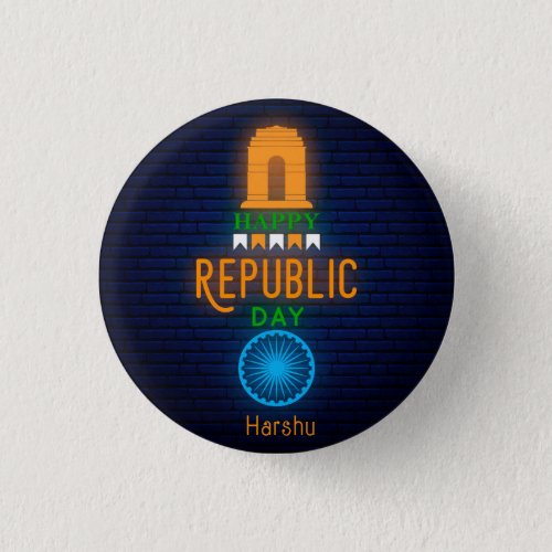 Happy Republic Day India Neon Button