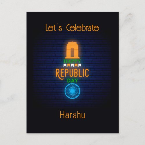 Happy Republic Day India Neon Postcard