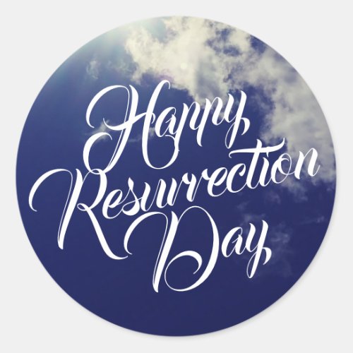Happy Resurrection Day with Clouds Classic Round Sticker