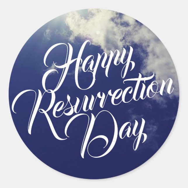 Happy Resurrection Day with Clouds Classic Round Sticker (Front)