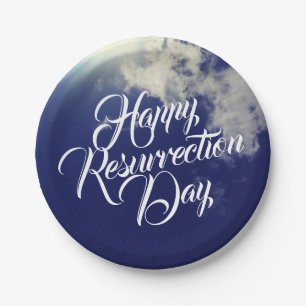 Happy Resurrection Day with Clouds Paper Plates