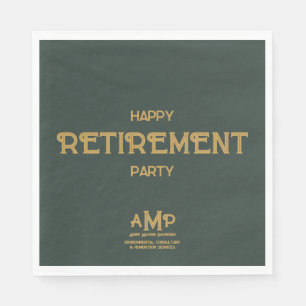 Happy Retirement  3 Letter Gold Monogram on Green Napkins