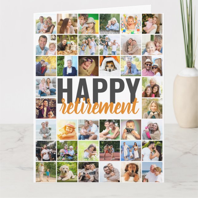 Happy Retirement 40 Pic Photo Collage Personalized Card (Front)