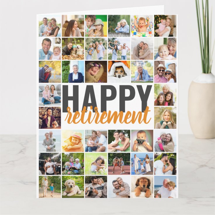 Happy Retirement 40 Pic Photo Collage Personalized Card | Zazzle