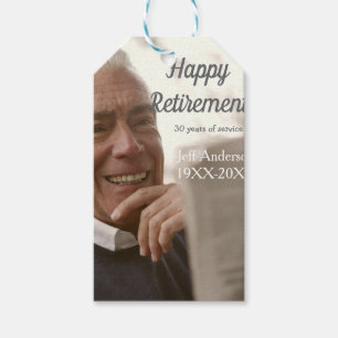 Happy retirement add name photo years of service r gift tags