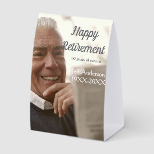 Happy retirement add name photo years of service r paper table tent 