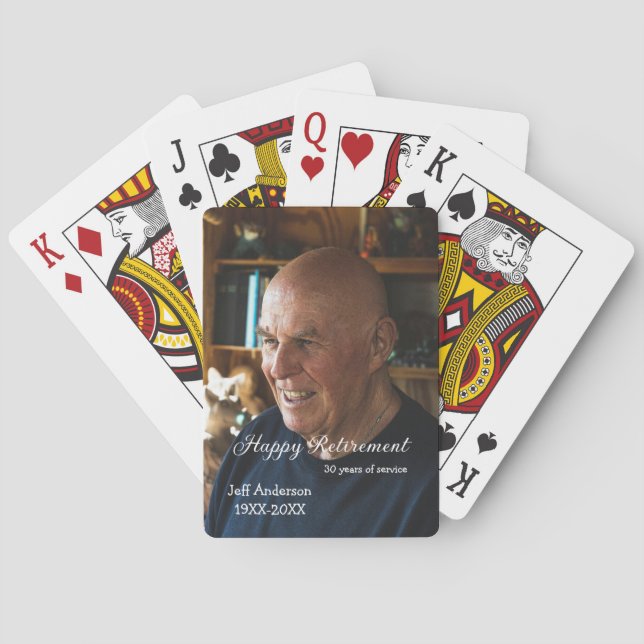 Happy retirement add name photo years of service r poker cards (Back)