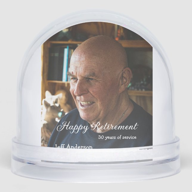 Happy retirement add name photo years of service r snow globe (Front)