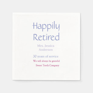 Happy retirement add name years of service purple napkins