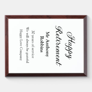 Happy retirement add name years of service retired award plaque