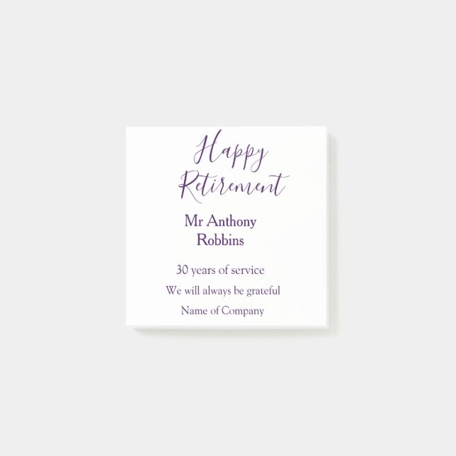 Happy retirement add name years of service retired post-it notes (Front)