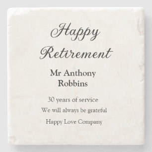 Happy retirement add name years of service retired stone coaster