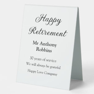 Happy retirement add name years of service retired table tent
