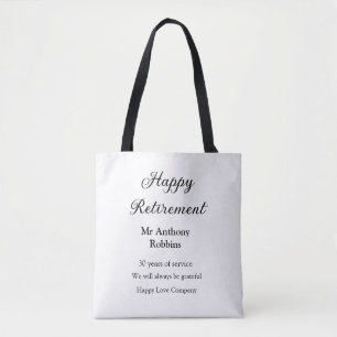 Happy retirement add name years of service retired tote bag