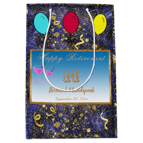 Happy Retirement Balloons Glitter  Streamers Medium Gift Bag