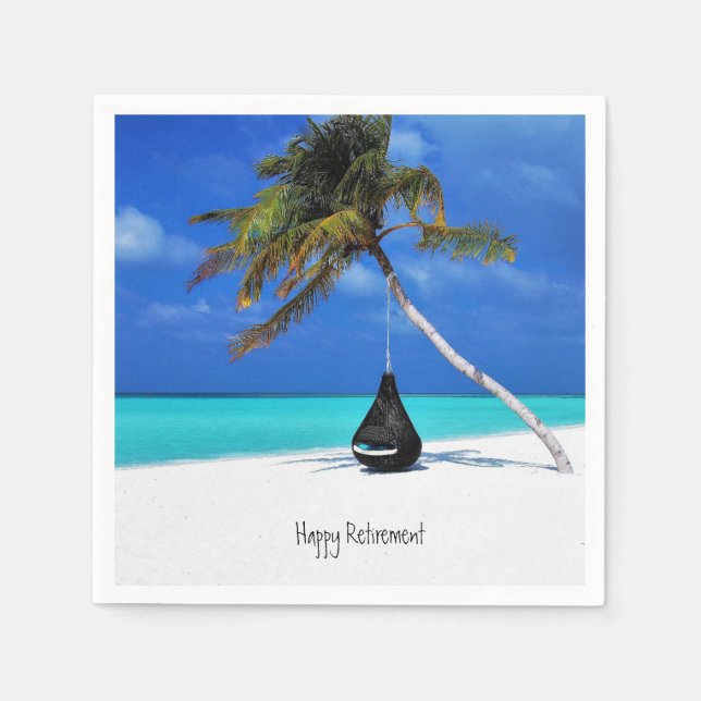 Happy Retirement /Beach and Palm  Tree Napkins (Front)