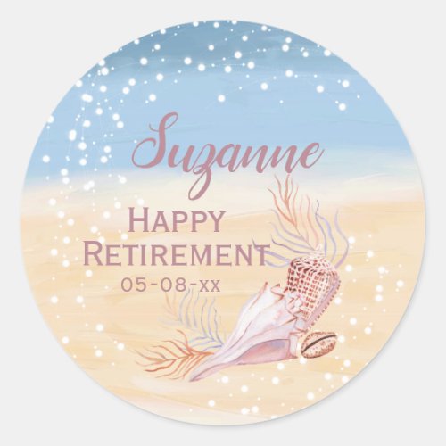 Happy Retirement Beach Coastal  Classic Round Sticker