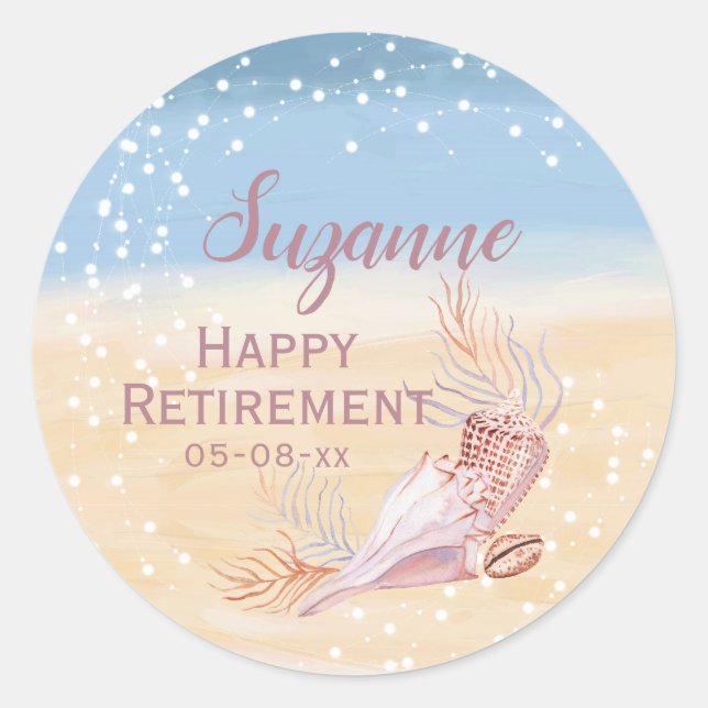 Happy Retirement Beach Coastal  Classic Round Sticker (Front)