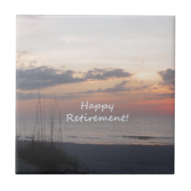 Happy Retirement Beach sunset Ceramic Tile (Front)