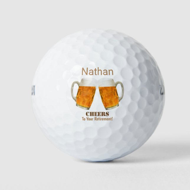 Happy Retirement Beer Cheers Golfer Golf Balls (Front)
