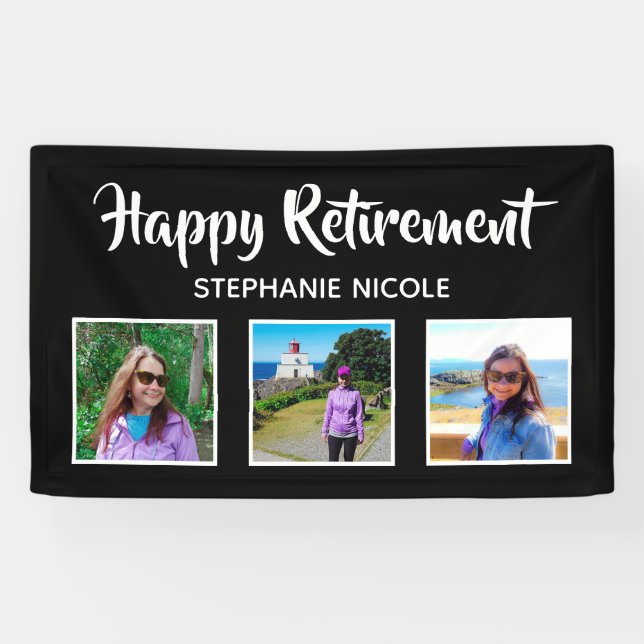 Happy Retirement Black & White Multiple Photos Banner (Horizontal)