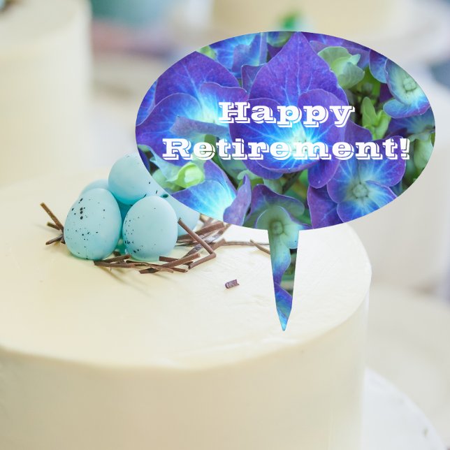 Happy Retirement Blue Hydrangea Floral Cake Topper (In Situ Cake)