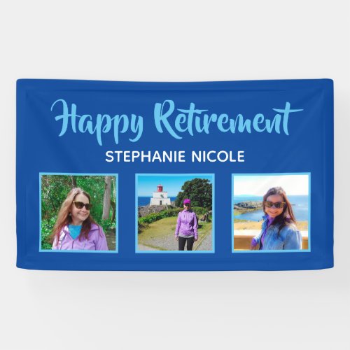 Happy Retirement Blue Multiple Photos Banner