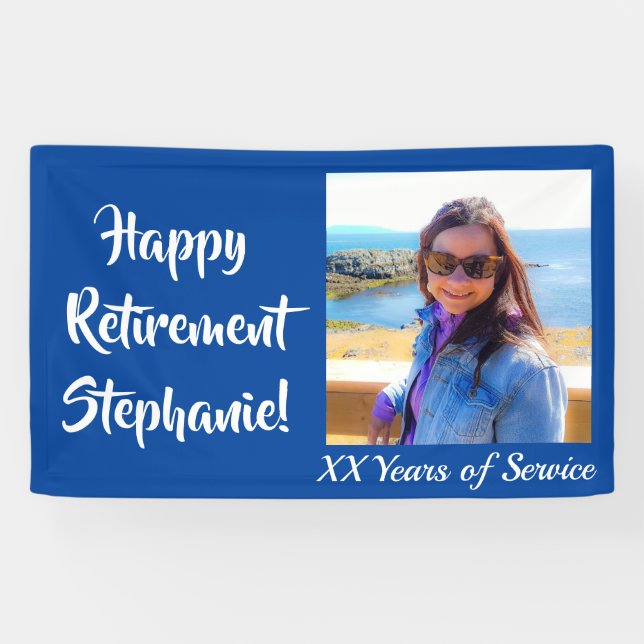 Happy Retirement Blue Photo Retirement Party Banner (Horizontal)