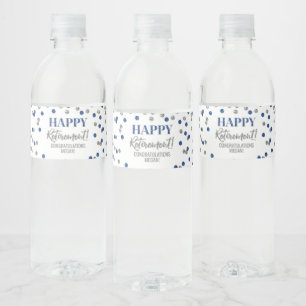 Happy Retirement Blue Silver Confetti Water Bottle Label