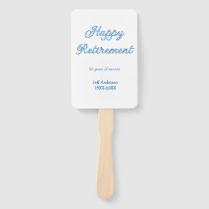 Happy retirement blue years of service name pastel hand fan
