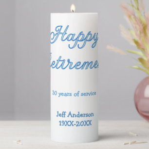 Happy retirement blue years of service name pastel pillar candle