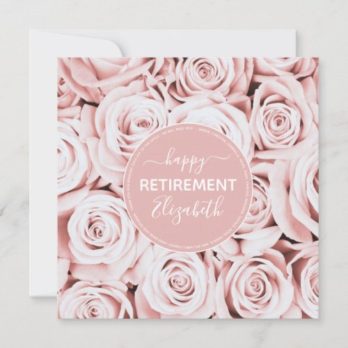 Happy Retirement blush pink roses name