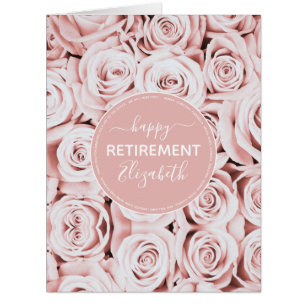 Happy Retirement blush pink roses name Cards