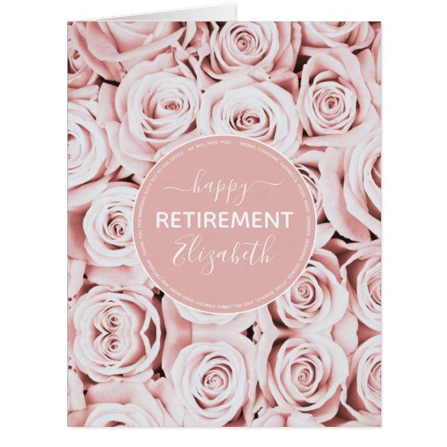Happy Retirement blush pink roses name Cards (Front)