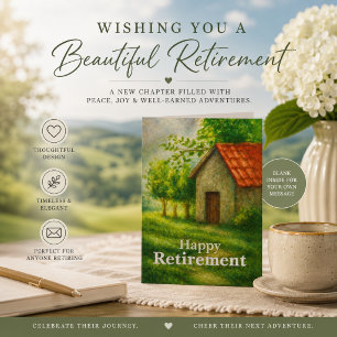 Happy Retirement Card   Peaceful Cottage Landscape