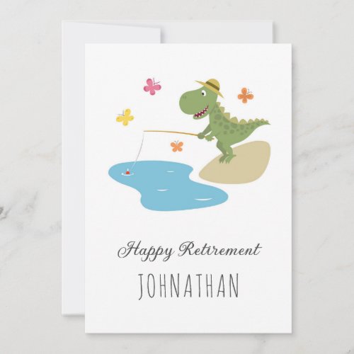 Happy Retirement Cartoon Dinosaur Fishing Card