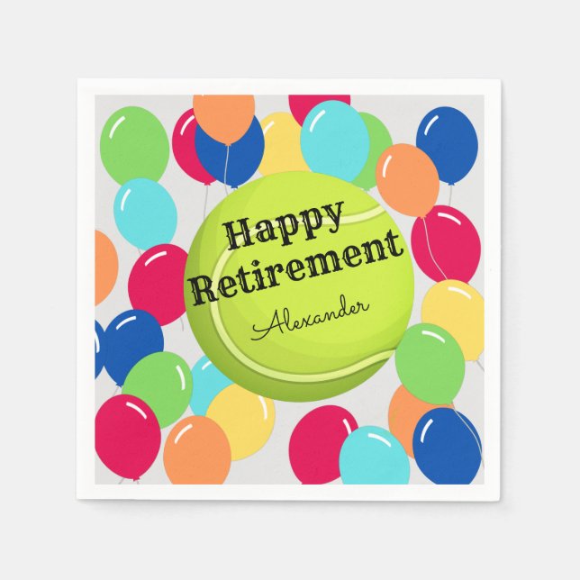 Happy Retirement Colorful Balloons Tennis ball  Napkins (Front)
