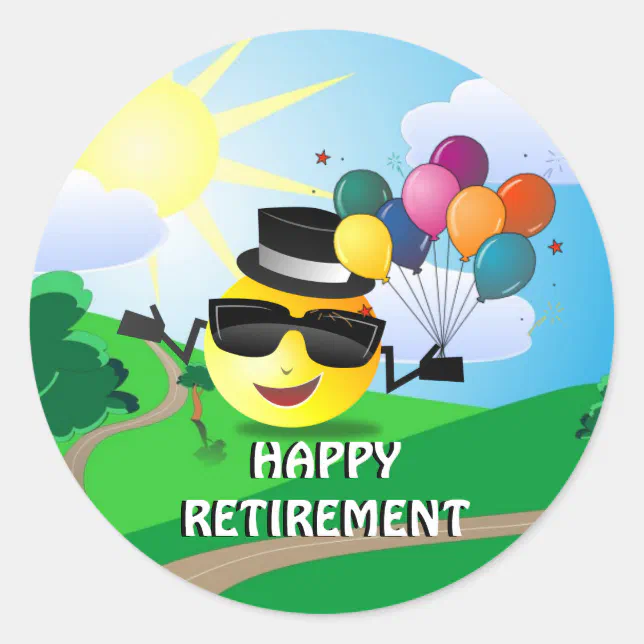 Retired Sticker Happy Retirement, colorful fun design Classic Round Sticker | Zazzle