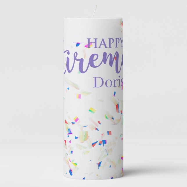 Happy Retirement Confetti Pillar Candle (Front)