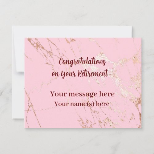 Happy Retirement Congrats Marble Blush Pink  Note Card