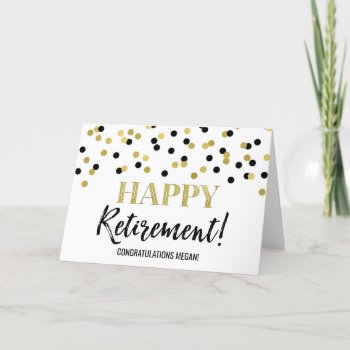 Happy Retirement Congratulations Black Gold Dots Card by DreamingMindCards at Zazzle