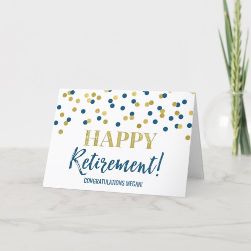 Happy Retirement Congratulations Blue Gold Dots Card